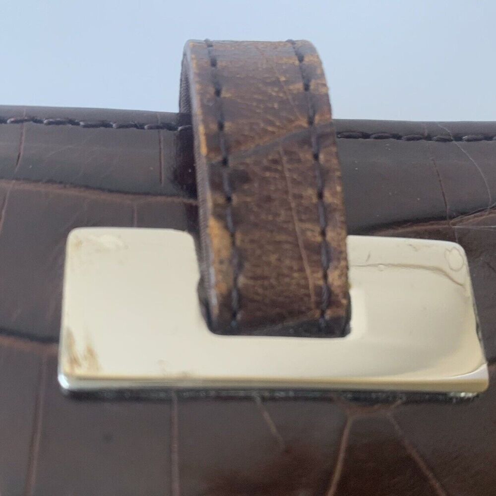 ENZO ANGIOLINI Croc Leather Shoulder Bag Purse Dark Brown Tote Business Work - Picture 11 of 11